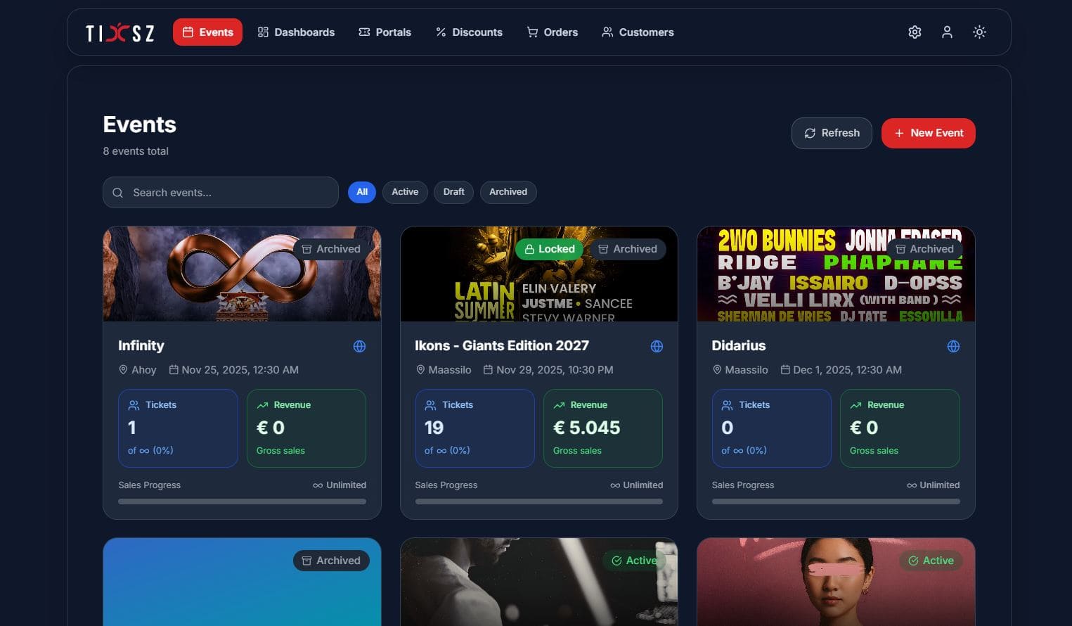 The Ticksz event dashboard